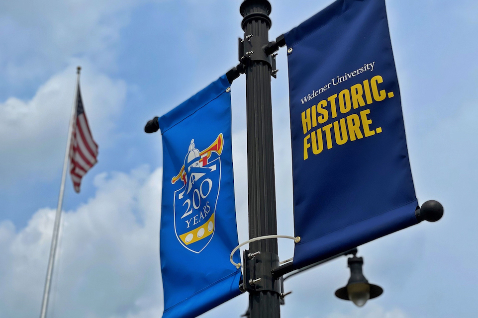 Widener University's bicentennial banner reads 200 years historic future. 