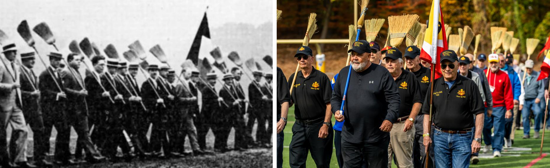 Pennsylvania Military College cadets perform the broom drill with brooms instead of rifles