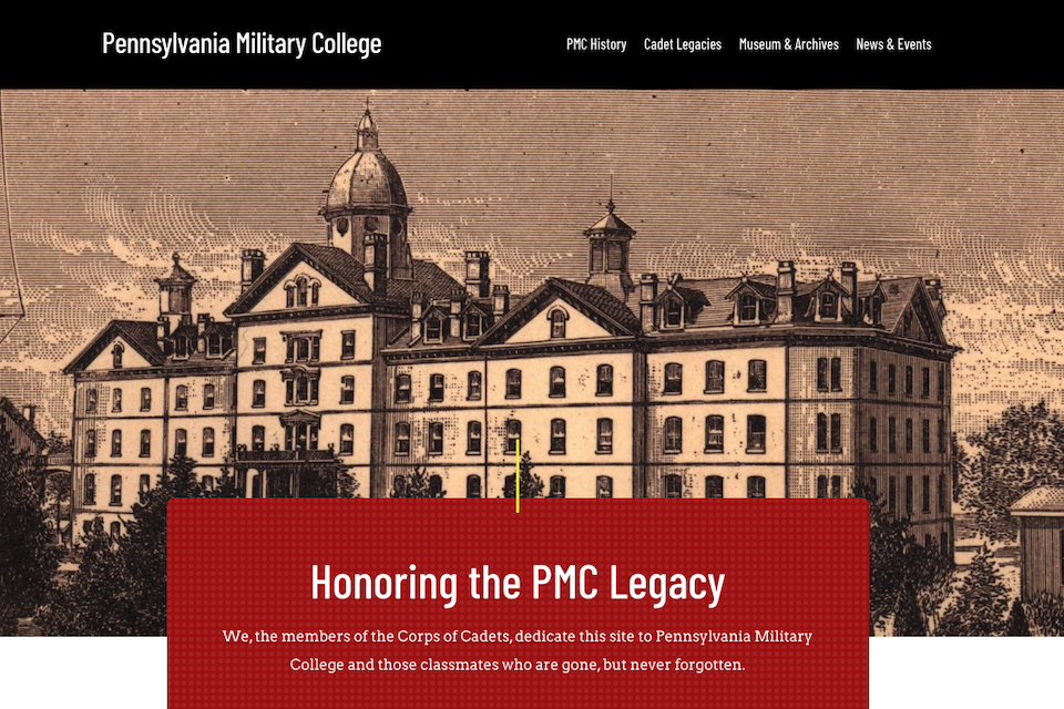 image of homepage of new pennsyvlania military college website