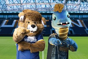 Widener and Philadelphia Union mascots Chester the lion and Phang the snake