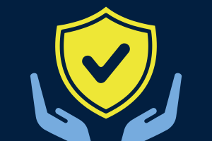 graphic of hands holding shield with a check mark