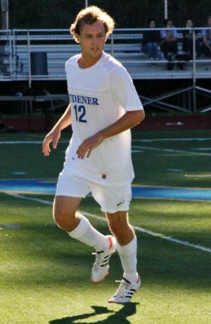 Cody Schulte at Widener as a men's soccer player during a game.