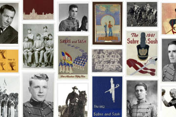 A collage of cadet photos and memorabilia from Pennsylvania Military College.