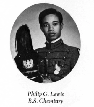 1972 yearbook photo of Phil Lewis in military dress