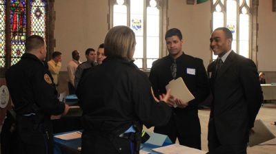 Students talking to law enforcement