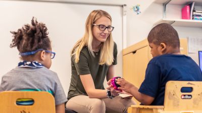 special education teacher in classroom with students