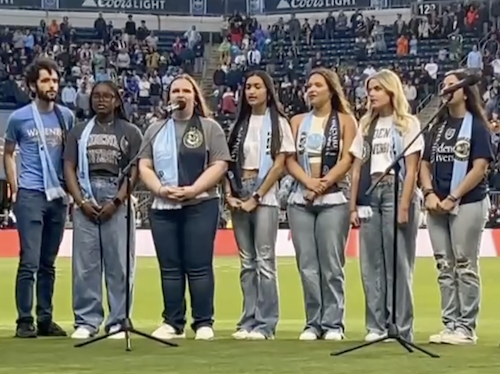 Widener University's a cappella group, Keepin' It Trill, performs at the Philadelphia Union stadium.