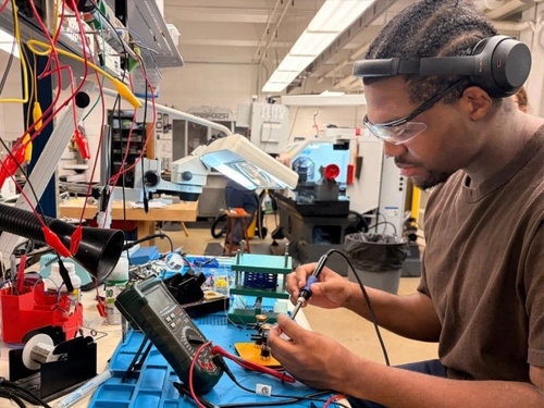 A student works on a project in the new engineering makerspace lab.
