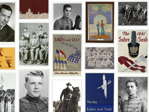 A collage of cadet photos and memorabilia from Pennsylvania Military College (PMC)