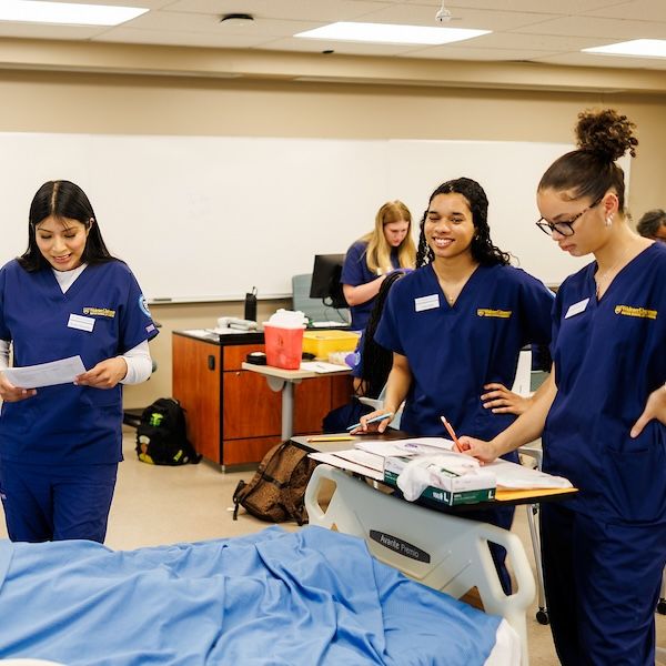 widener school of nursing undergraduate students work in simulation lab near philadelphia