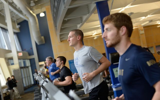 Students running on treadmills at the Pride Recreational Center