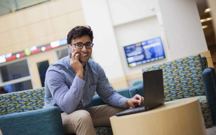 Business student on phone