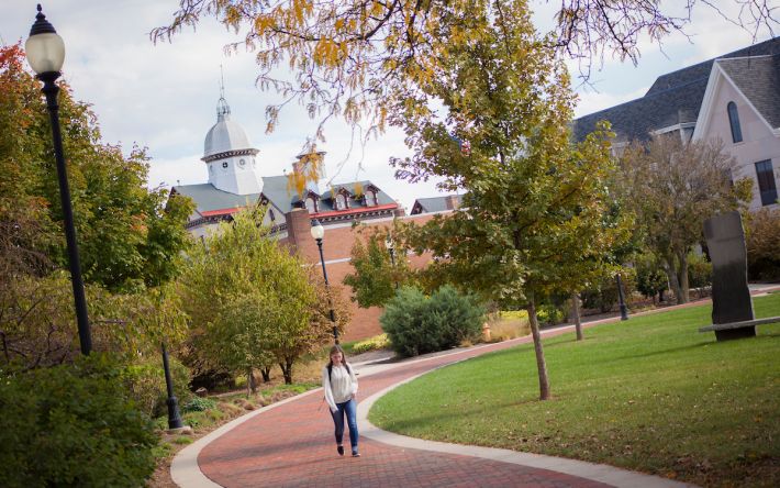 campus shot old main in the fall